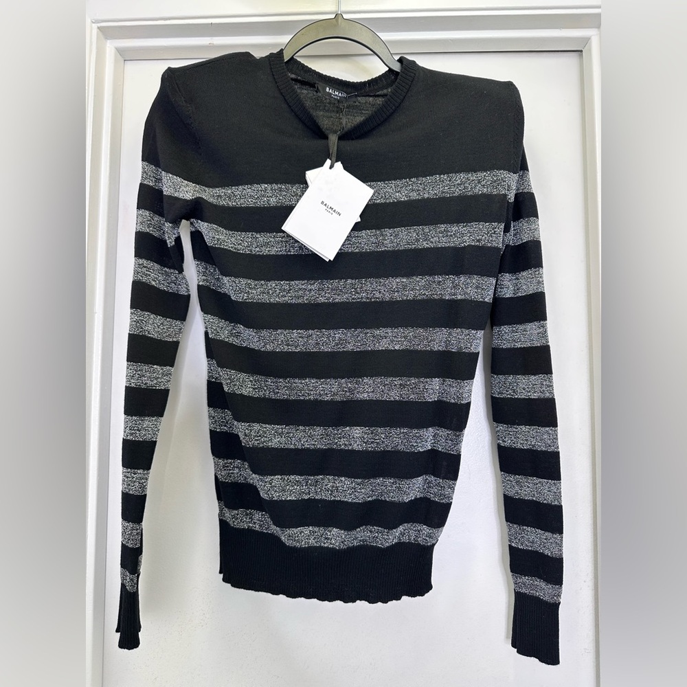Balmain Black and Silver Knit Top